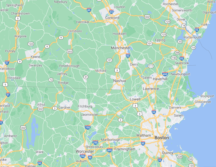 Map of our security camera installation area in NH, Massachusetts, and Maine